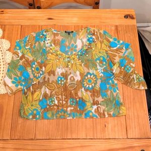 Daisy Fuentes Sheer Floral Top With Beading, Petite Large